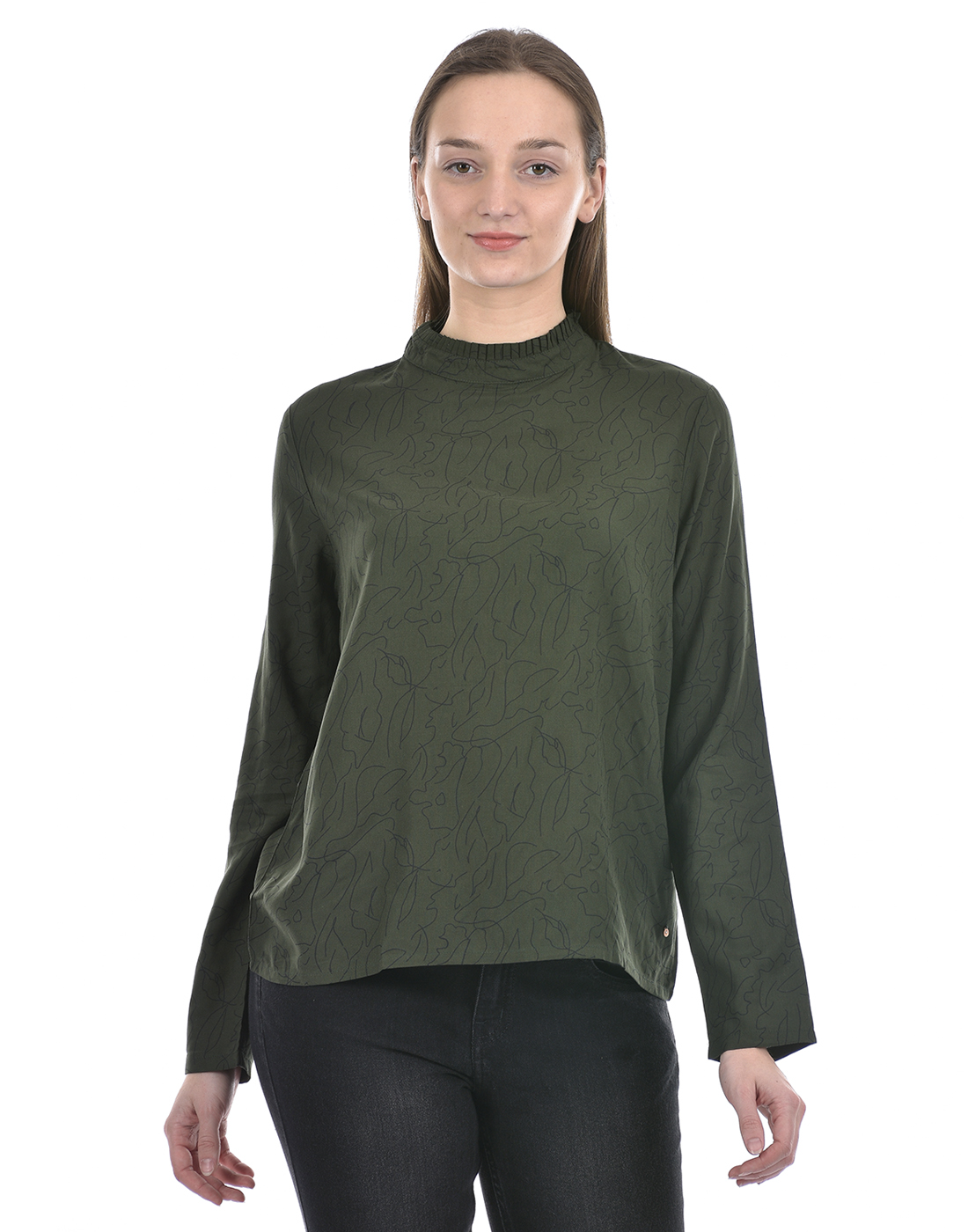Numero Uno Women Abstract Olive Top